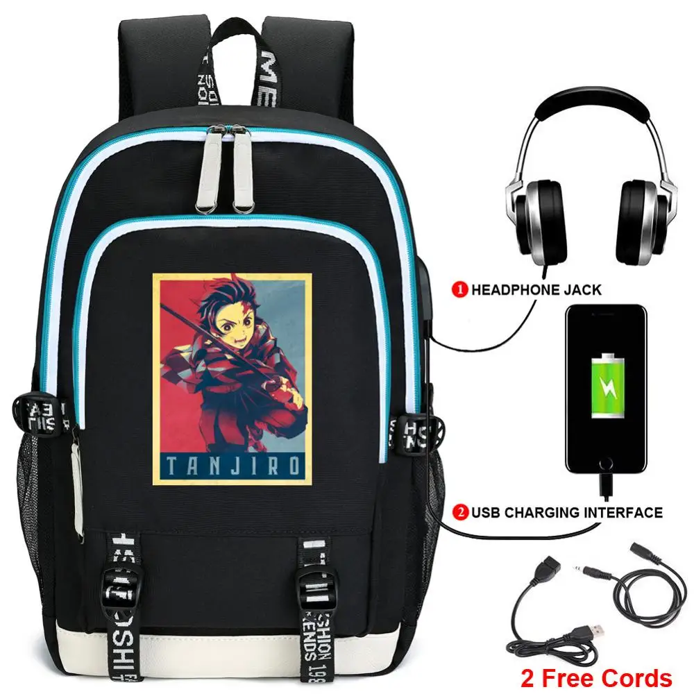

Demon Slayer: Kimetsu no Yaiba Anime Bagpack USB Charging Laptop Backpack Oxford School Bags Students Bookbag Large Travel Bags