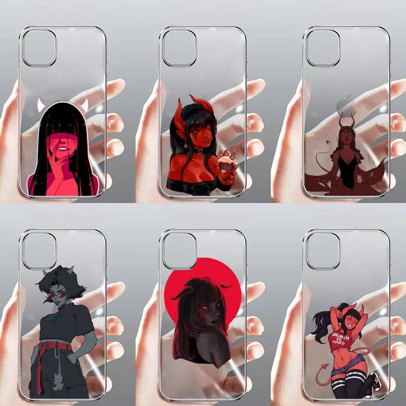

anime Devil woman Phone Case Transparent for iPhone Samsung A S 11 12 6 7 8 9 30 Pro X Max XR Plus lite Clear mobile bag