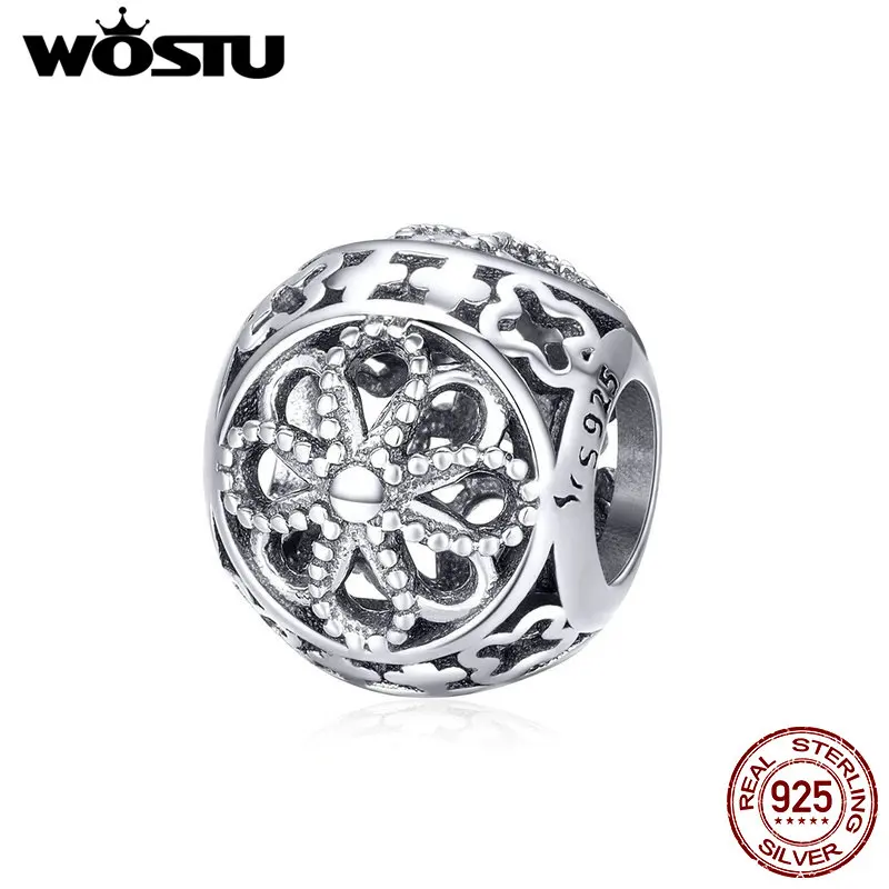 Женский винтажный браслет WOSTU из серебра 925 пробы с цветами и ажурными бусинами