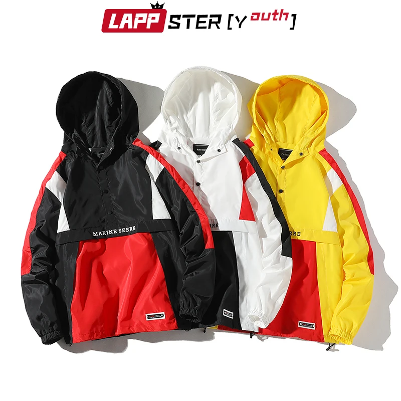 LAPPSTER-Молодежные мужские куртки Harajuku в стиле пэчворк, пальто, Японская уличная винтажная ветровка, Корейская куртка-бомбер с капюшоном