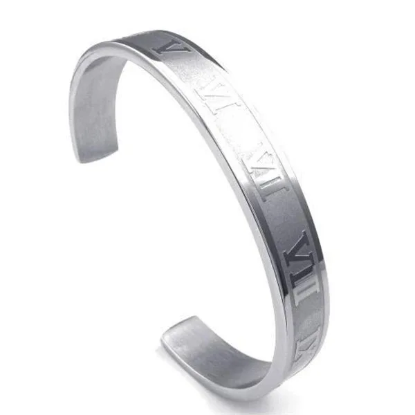 Роскошный Браслет-манжета браслет из нержавеющей стали с резьбой по римским