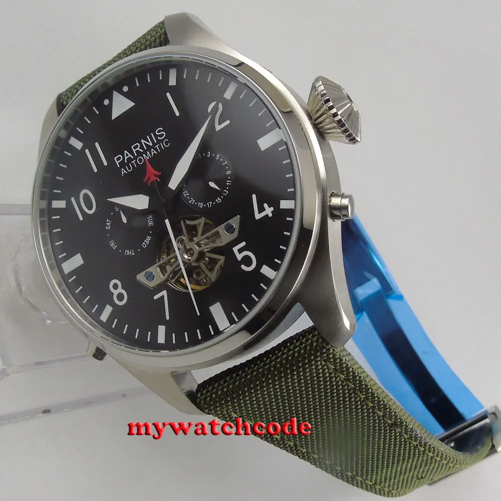Мужские наручные часы parnis автоматические из нержавеющей стали с черным