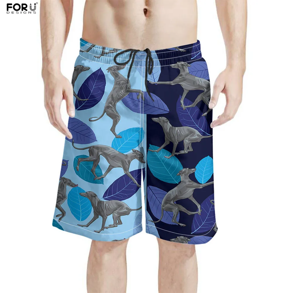 

FORUDESIGNS Dog and Leaves Pattern Men's Stitching Blue Color Short Pants Lightweight Quick Dry Board Shorts Beach Wear Briefs