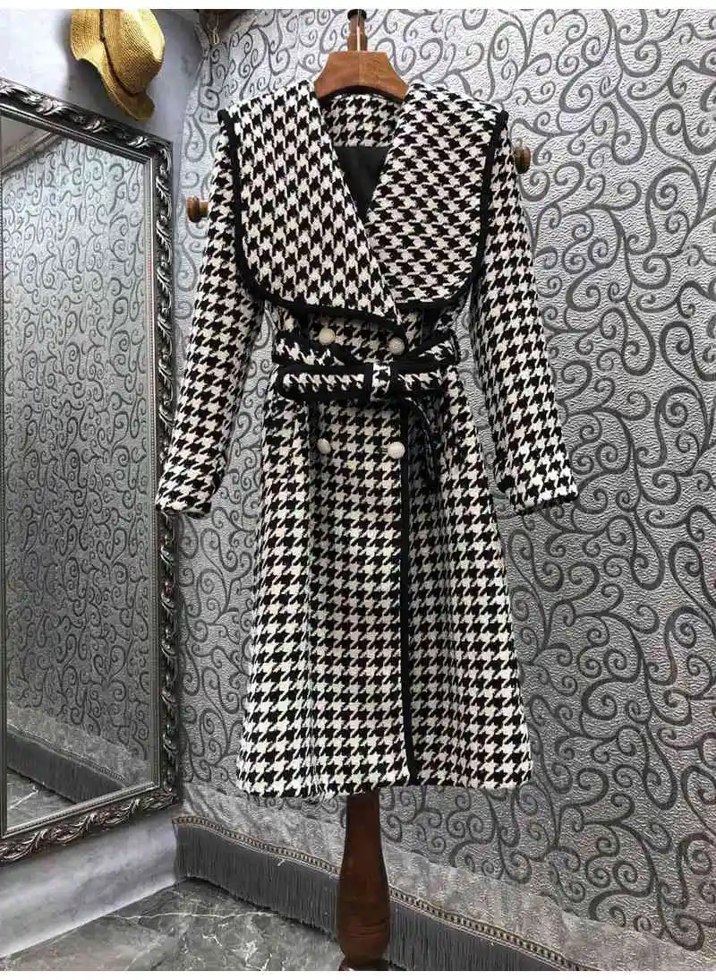 

Top Quality New 2022 Spring Autumn Winter Long Coats Women Cape Poncho Style Vintage Prints Casual Black Coffee Wool Blend Coat