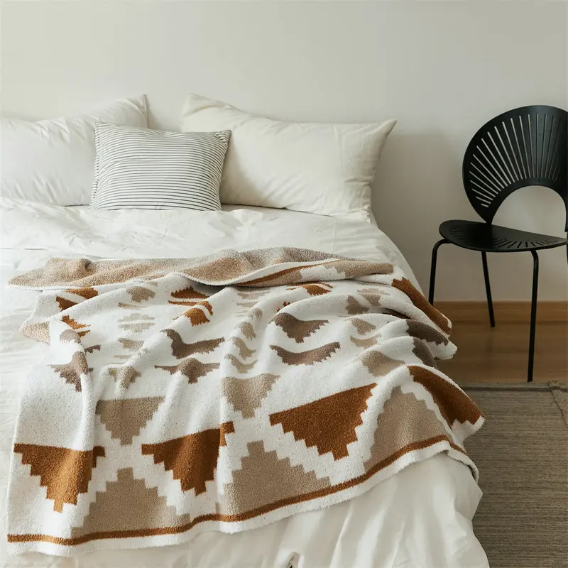 Geometric Jacquard Fuzzy Throw Blankets Super Soft Warm  Knitted Blanket Sofa Cover Bedspread Lightweight Blankets Home Decor