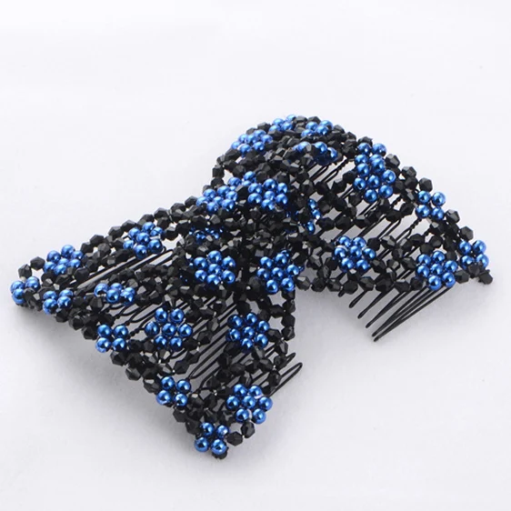 B Blue DIY женские эластичные Волшебные волосы инструменты для волос бусины коготь зажим аксессуары жемчужные расчески для волос производитель волос винтажная булочка прическа Мода - Цвет: B Blue