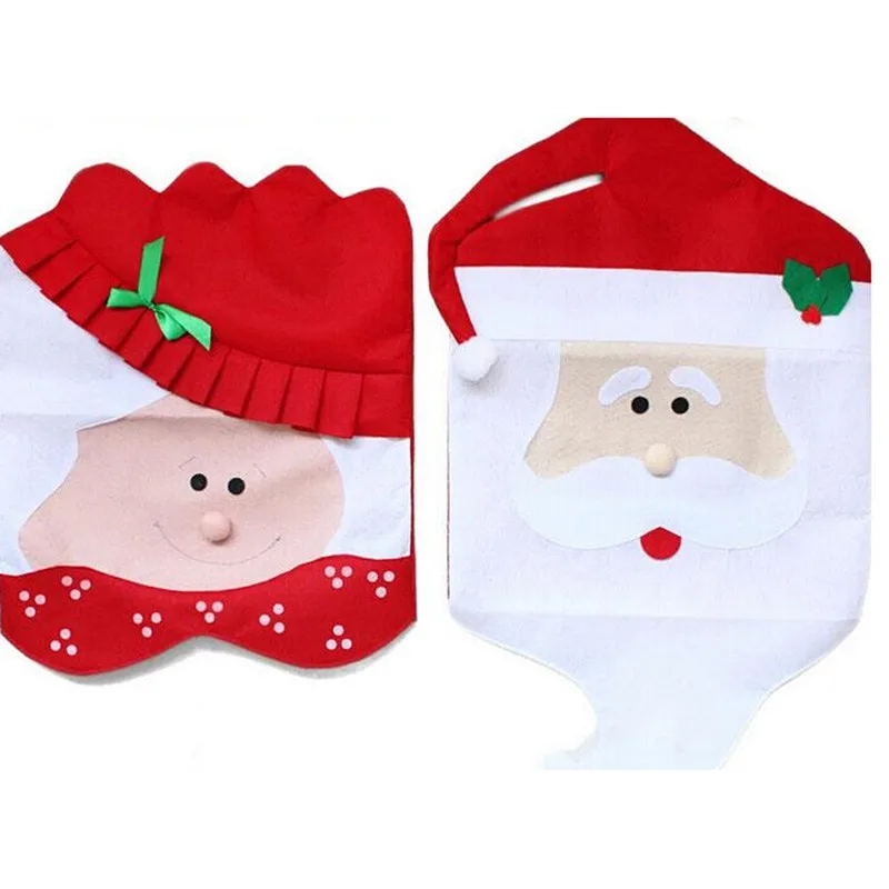 Накидки на стулья набор Санта Клаус чехол для спинки стула ножки Нетканая