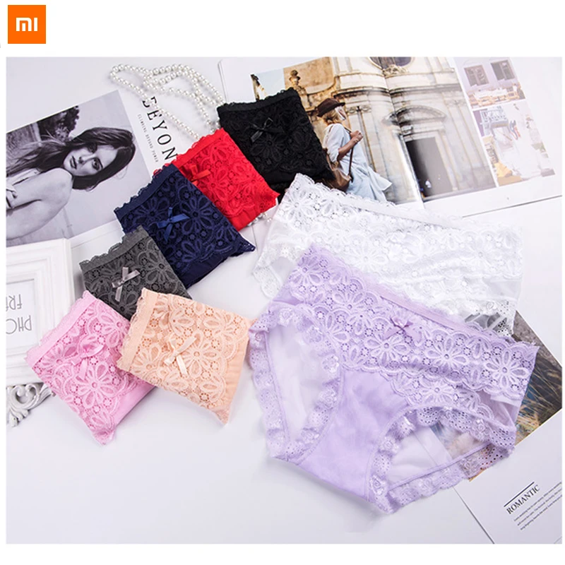 

xiaomi mija Sexy thin see-through mesh lace hollow cotton file comfortable breathable mid-waist women's triangle underwear