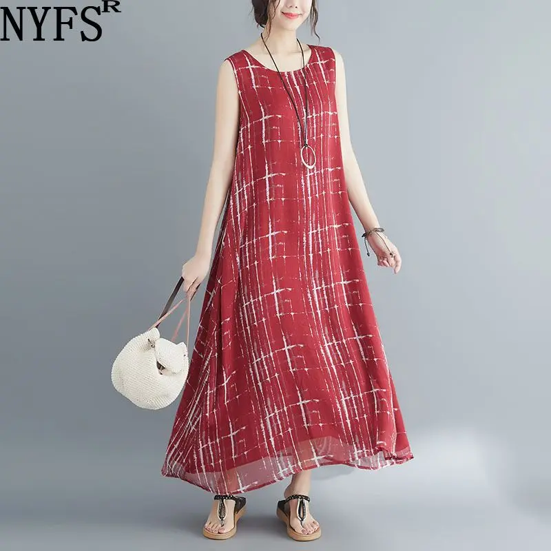 Женское платье без рукавов NYFS длинное шелковое большого размера с круглым