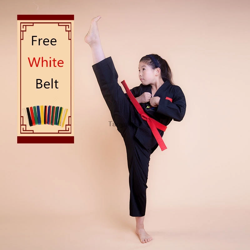 Черная униформа для тхэквондо взрослых и детей мужчин женщин набор одежды с
