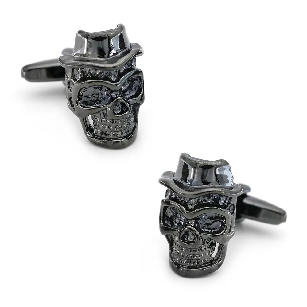 

Запонки с черепом для мужчин, запонки со скелетом из качественной латуни, запонки черного цвета оптом и в розницу