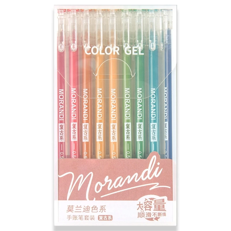 

9Pcs Morandi Gray Multi Color Gel Ink Pens Vintage Marker Liner 0.5mm Ballpoint