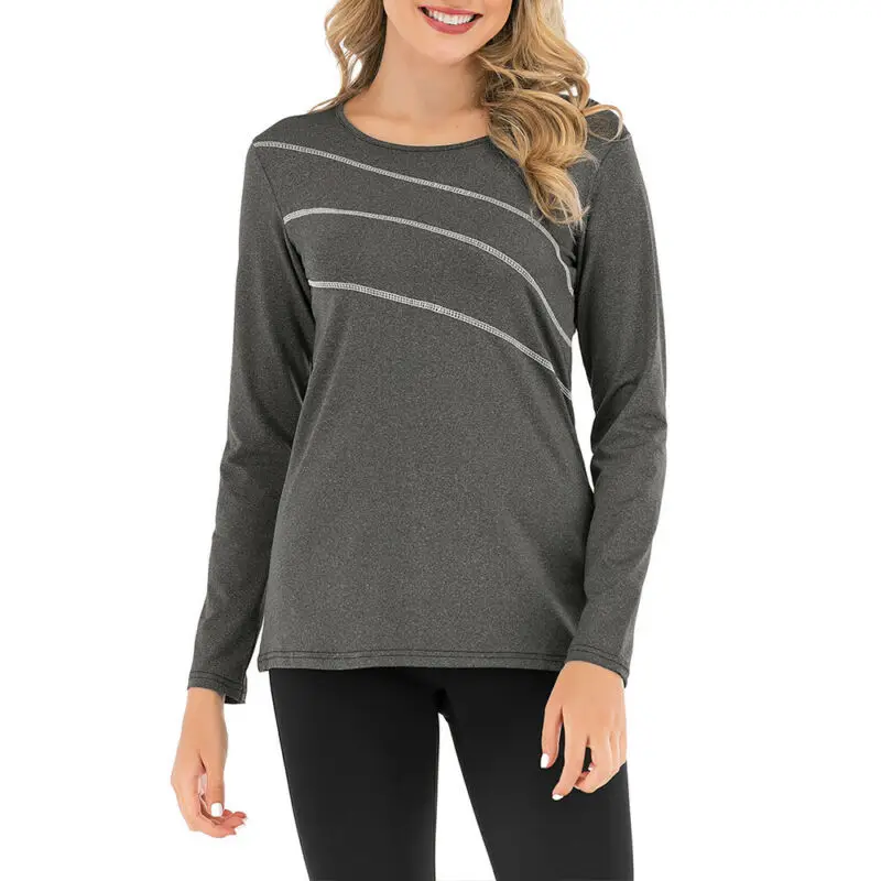 

Women's Casual Yoga Sports Training Gym Ladies Round Neck Long Sleeve T Shirts