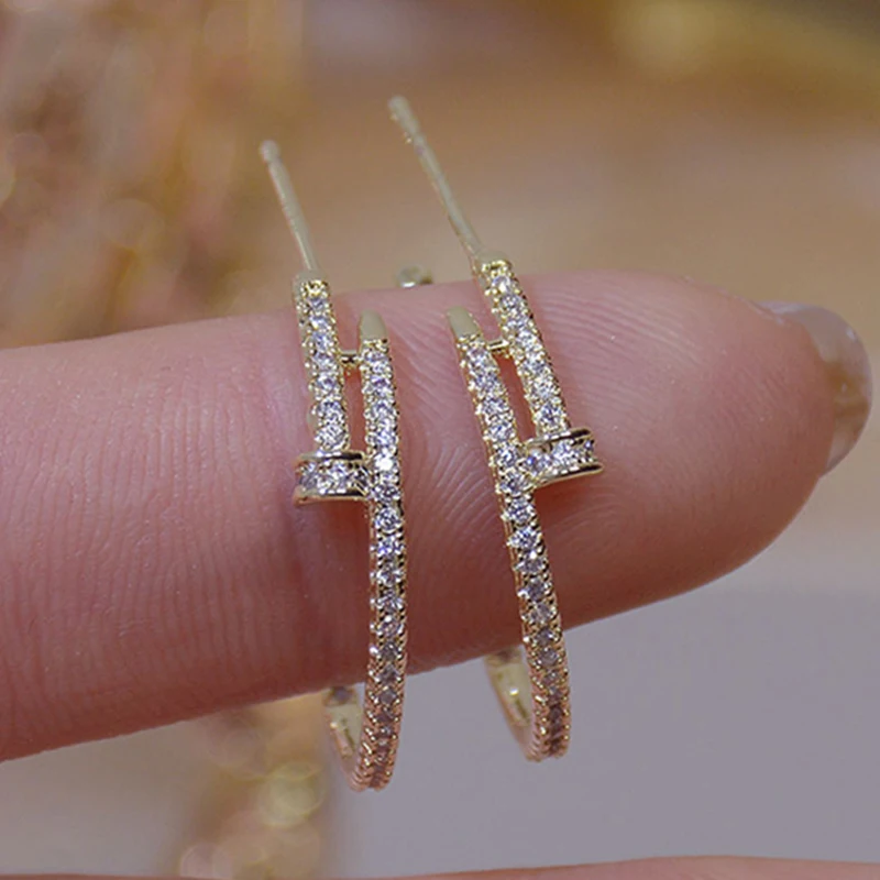 

2021 New Arrive Popular Design 14K Real Gold Geometry Hoop Earrings for Women Charm Jewelry Zirconia Stud S925 Silver Needle Hot