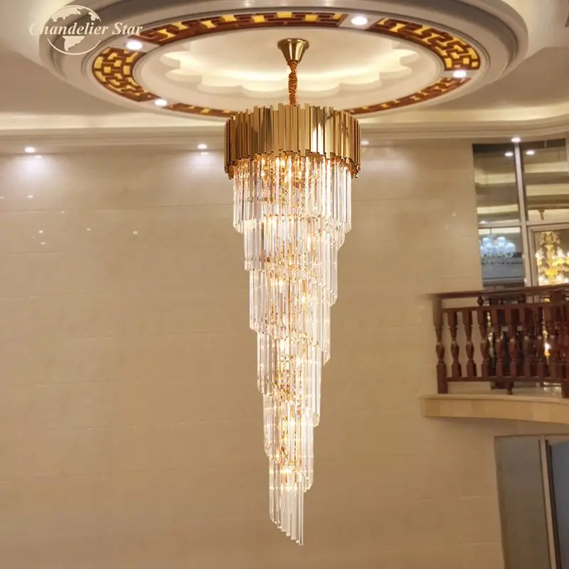 買取 高級ledシャンデリア照明現代メタルゴールドスパイラルランプリビングルームビッグ階段ホテルヴィラライト器具lustre