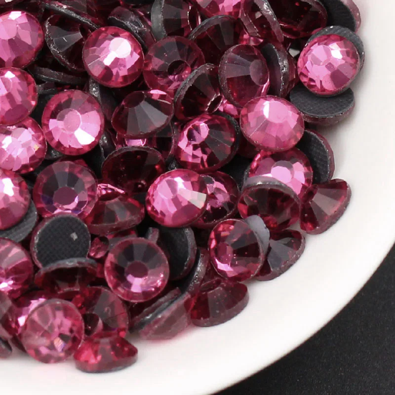 Розовые стразы с горячей фиксацией стеклянные камни плоской задней поверхностью
