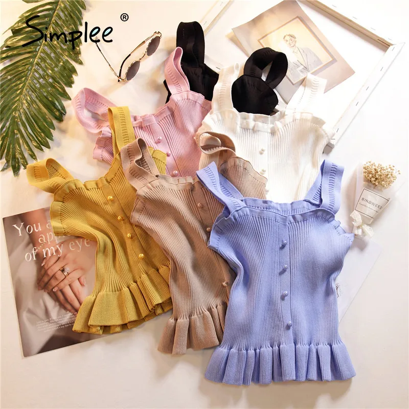 Simplee гофрированные трикотажные топы женские элегантные разноцветные базовые