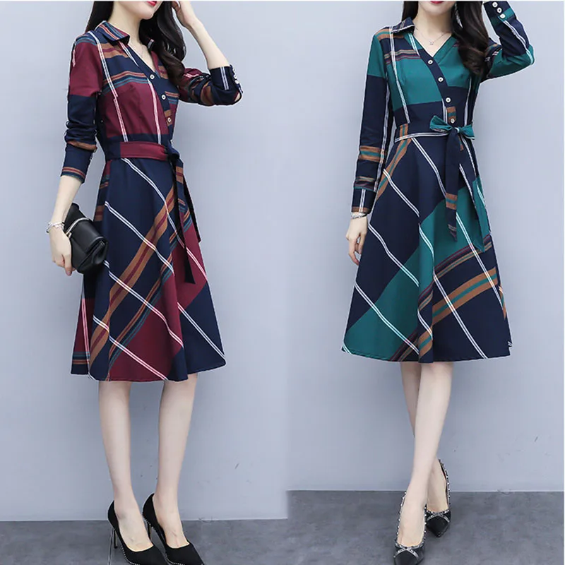 2019 весеннее и осеннее Новое Женское клетчатое платье с длинными рукавами а тип