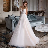 elegant v neck sleeveless wedding dress 2021 new chiffon court train backless lace applique for female custom made bride gown