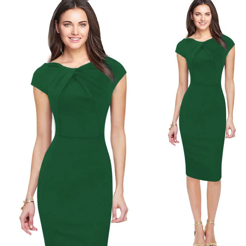 Женское облегающее платье карандаш без рукавов с круглым вырезом и принтом в