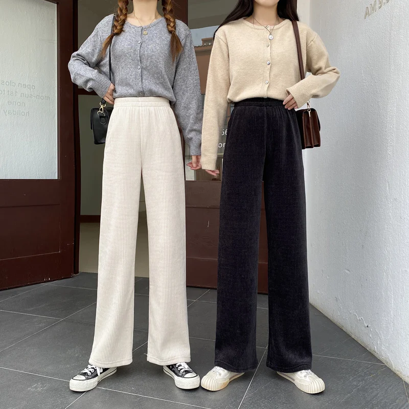 

Sanmuzi homemade autumn winter loose high waist wide leg straight pants children's Corduroy thickened casual grandma pants Rac