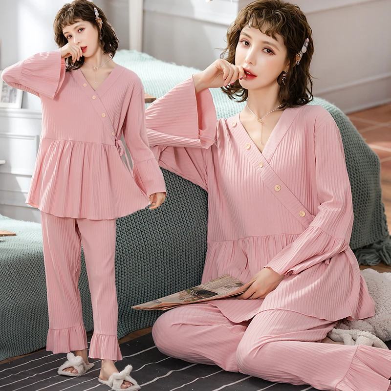 Симпатичная Пижама с V образным вырезом и пуговицами для беременных Женская