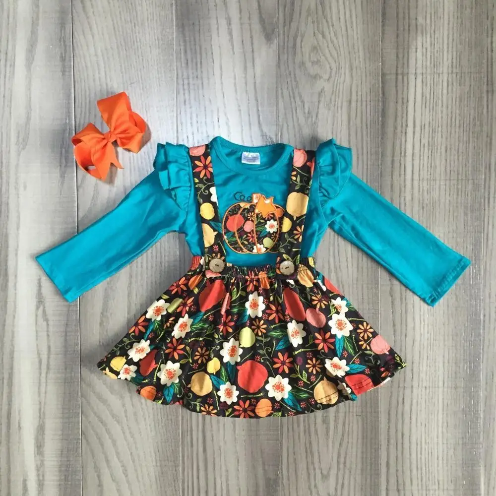 autumn Fall/winter Halloween baby girls children clothes cotton jade pumpkin flower ruffle skirt boutique long sleeve match bow | Детская