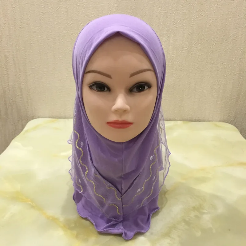 Мусульманский детский хиджаб для девочки исламский головной платок кружевной