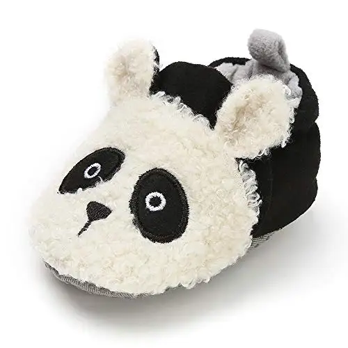 A-black White Bear Нескользящие прогулочные тапочки для маленьких мальчиков и девочек; носки; обувь; домашние мокасины для новорожденных с мягкой подошвой - Цвет: A-black White Bear