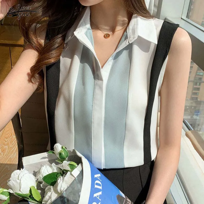 

Повседневная одежда, шифоновая рубашка без рукавов, новинка, Летний жилет, рубашка, блузка, модная рубашка в полоску, женский кардиган, 13923