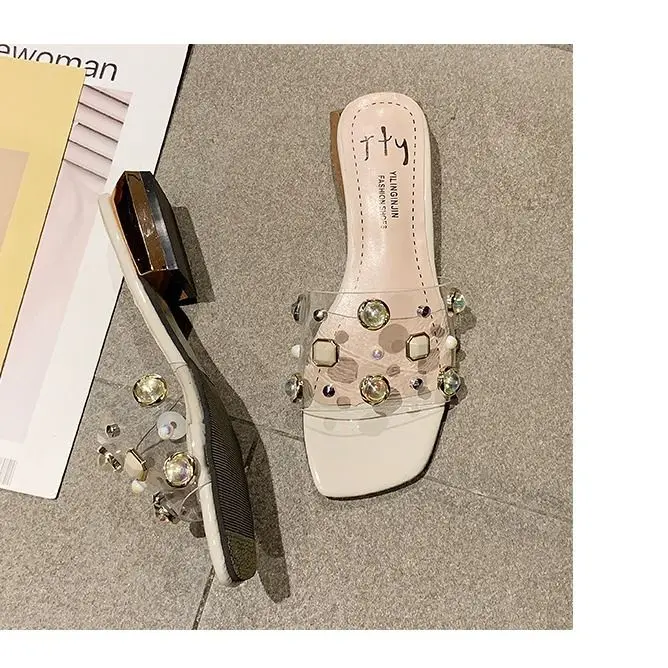 

Women Sandals 2021 Summer Casual Elegant Peep Toe Sandals Slipper Low Heel Square Heel Sandals Ladies Mules Shoes Slippers