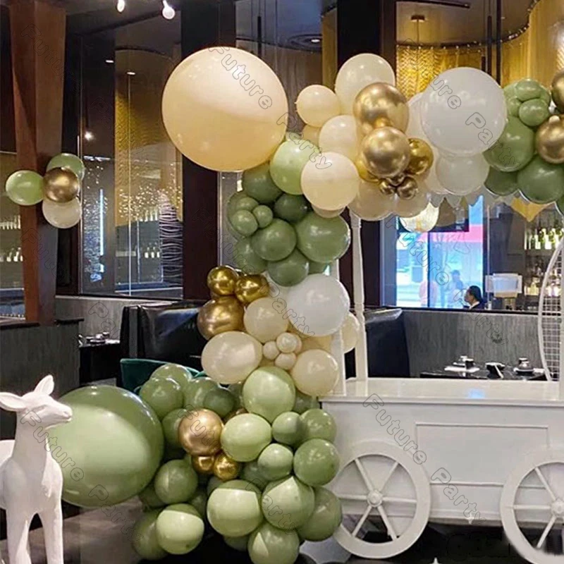 

138pcs Cream Peach Balloons Garland Wedding Dining Car Decoration Supplies Dusty Green White Ballon Arch Kit Birthday Party Deco