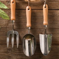 3pcs garden shovel rake spade erramientas bonsai tools set wooden handle for flowers potted plant