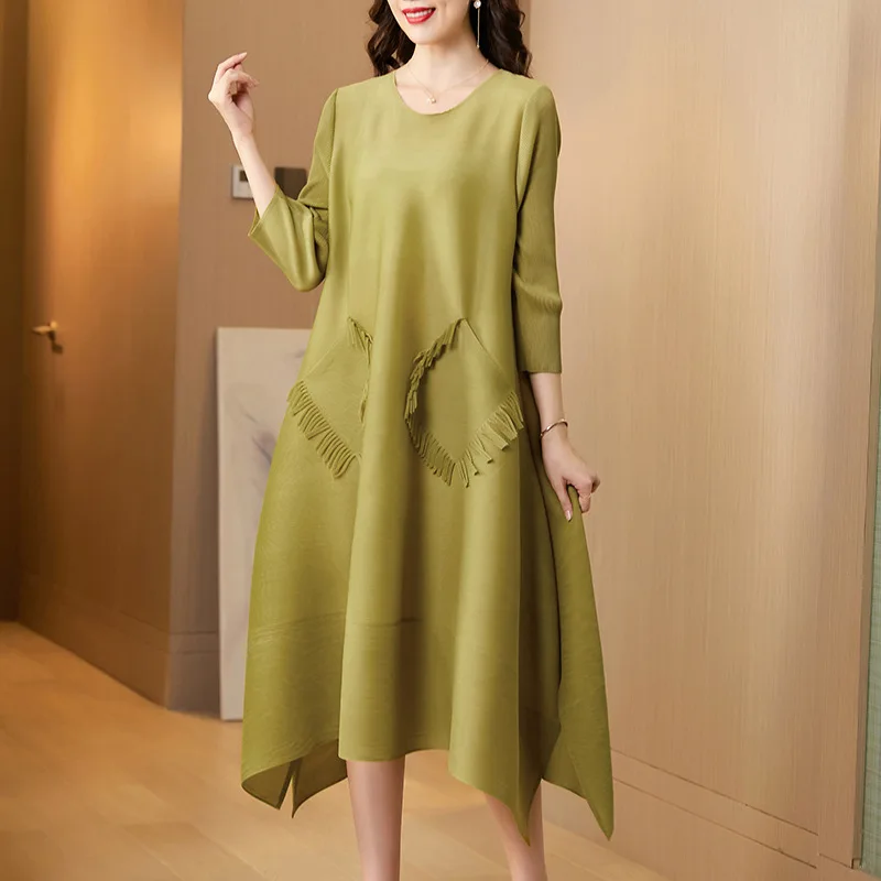 Женское платье с карманами и бахромой свободное вечернее большого размера