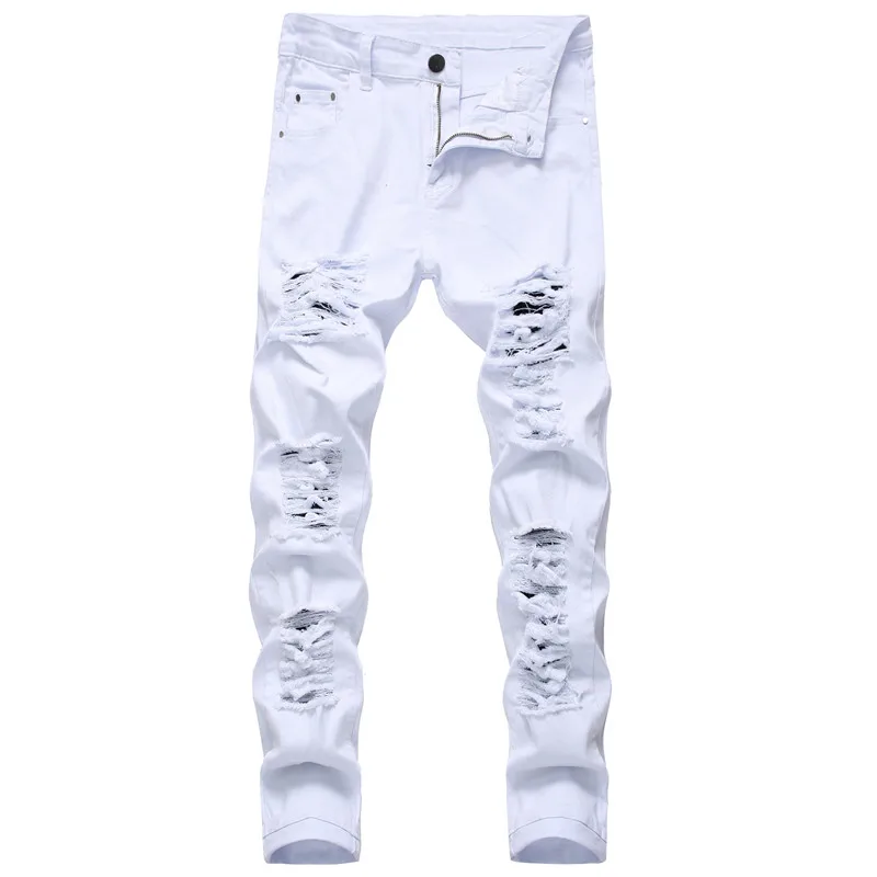 

White Jeans for Men Streetwear Retro Washed Destroyed Ripped Jean Men Brand Designer Vintage Classical Jeans Pants Mens Clothing