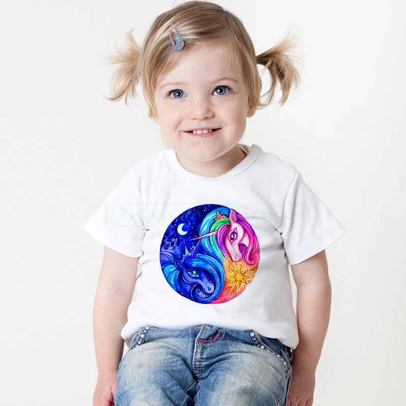 Новинка 2020 года Топ для девочек Детская футболка с принтом единорога Одежда