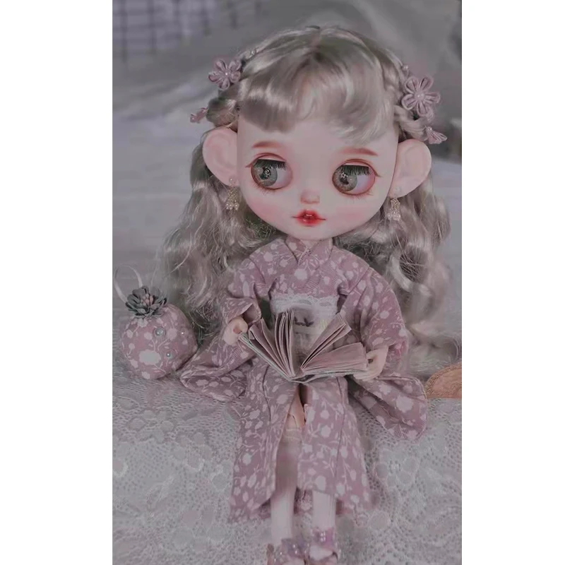 

Doll Outfit BJD Clothes Japanese Kimono for Blythe OB24 OB26 Azone S OB22,Beautiful Grey-Purple Doll skirt Bjd Outfit Doll Dress