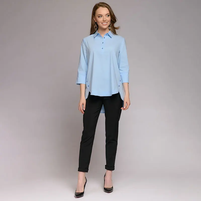 Женская Повседневная однотонная блуза на пуговицах и топы Офисная рубашка с
