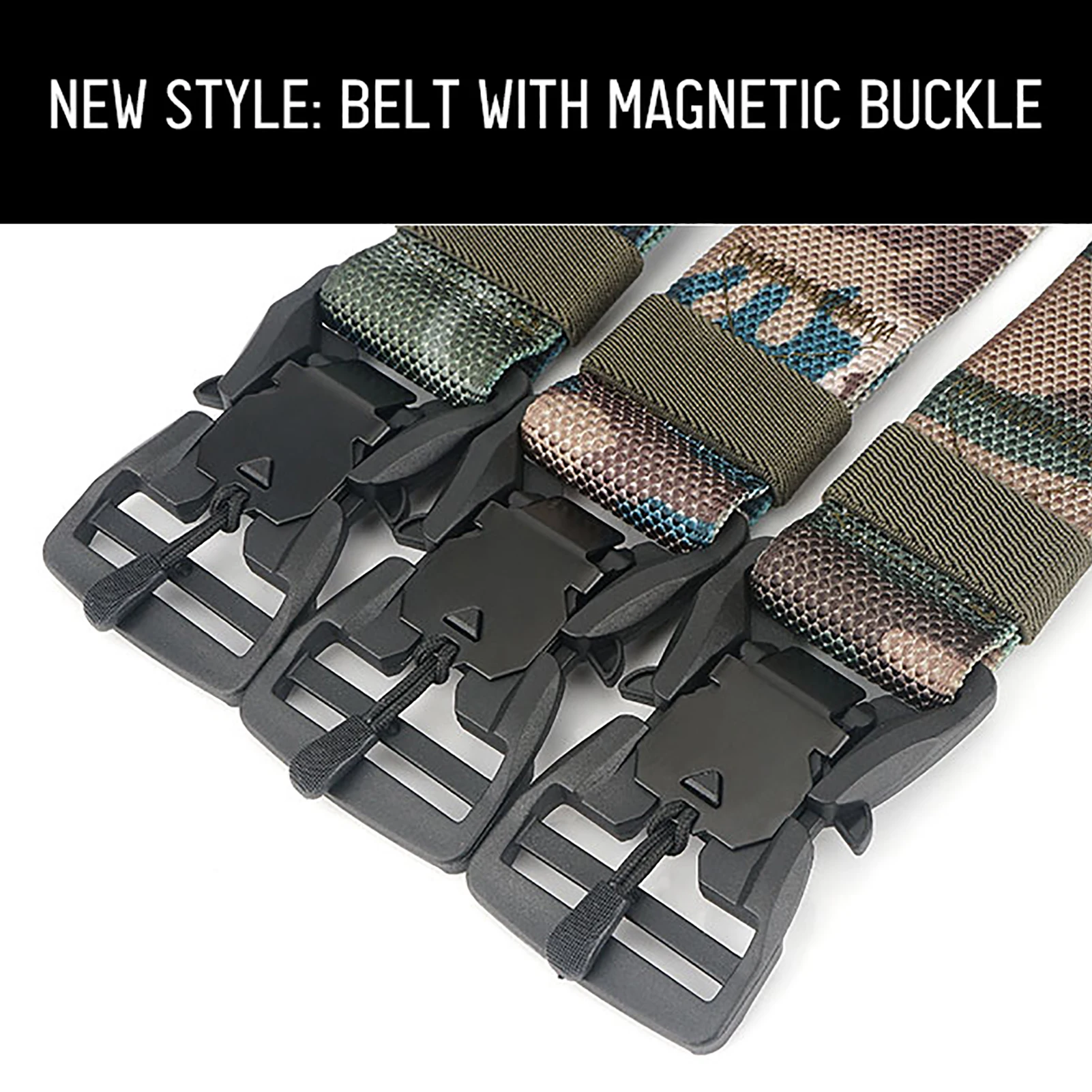 

Men Camouflage Nylon Belt Adjustable Quick-Release Magnetic Buckle Wear-Proof Woven Webbing Casual Pants Jeans Straps