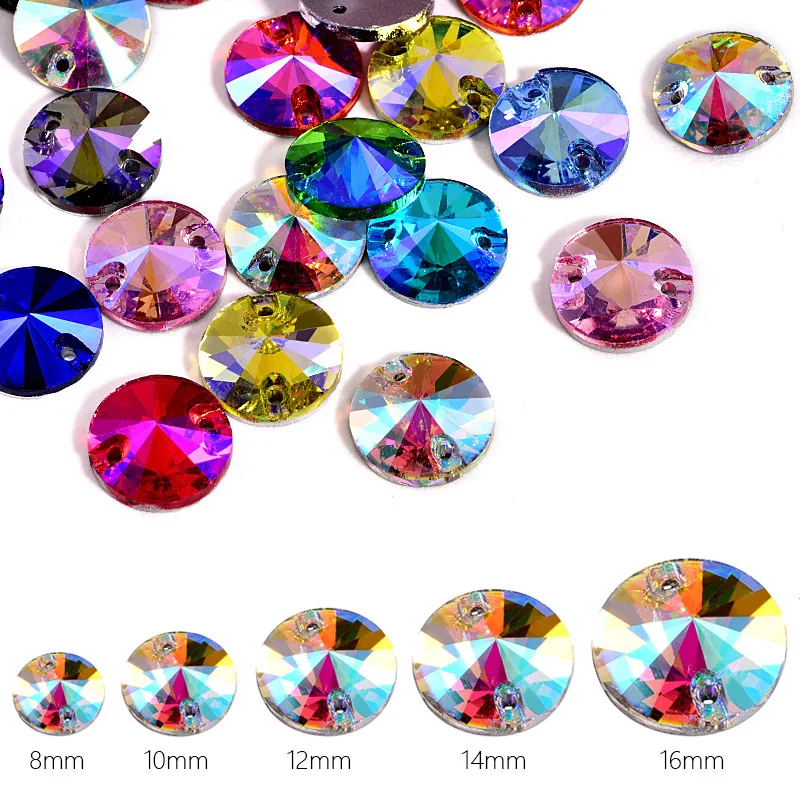 5 размеров красные AB круглые стразы Rivoli из хрустального стекла пришивные с