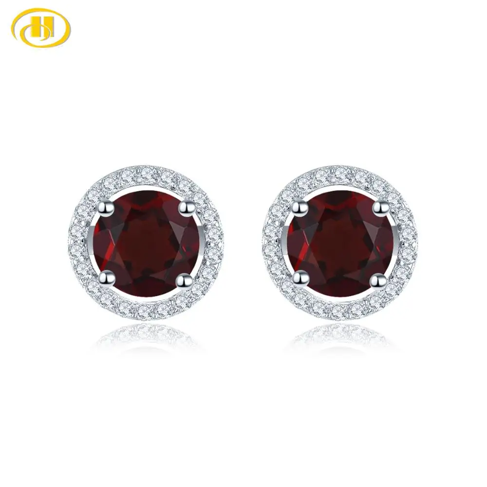 Hutang круглые серьги гвоздики из серебра 925 пробы с натуральным красным