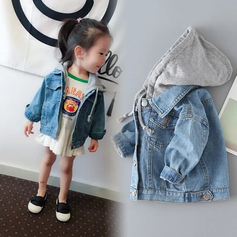 

Kids Boys Girls Denim Jacket New Children's Loose Hooded Jacket Baby Coat Long Sleeve Top for Kids Clothes