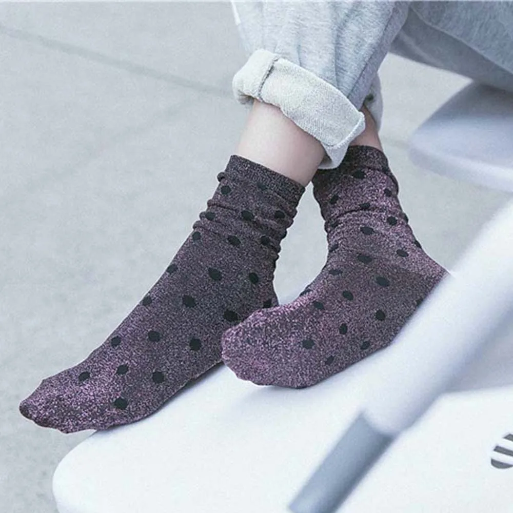 Модные блестящие шикарные женские носки в горошек высокое качество уличные