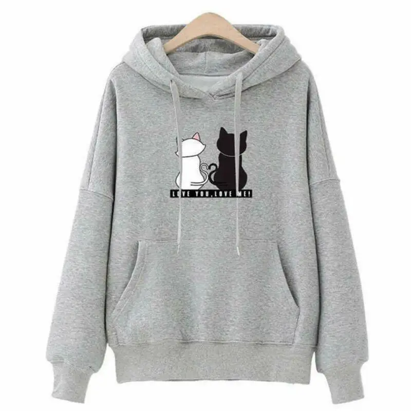Hirigin Women Long Sleeve Hoodie Sweatshirt Hooded Jumper Pullover Causal Tops Cartoon Lovely Cat print hoody Clothes | Женская одежда