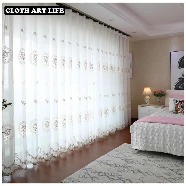 

2021 Simple Pastoral Off-white Yellow Wheat Ear Embroidery Window Screen Gauze White Tulle for Living Room Curtain Drapes