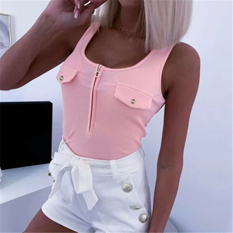 Women's Zip Tank Tops Sleeveless Slim Fit T-shirt Vest Ladies Summer Cami Blouse | Женская одежда