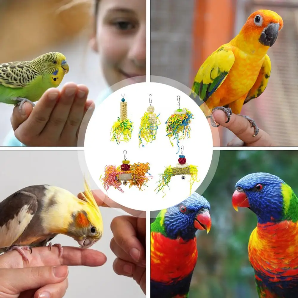 

5pcs Bird Chewing Toys Parrot Supplies Toys Bird Toys Paper Silk Toy Set Brushed Grass Toys Relieve Boredom And Relieve Biting