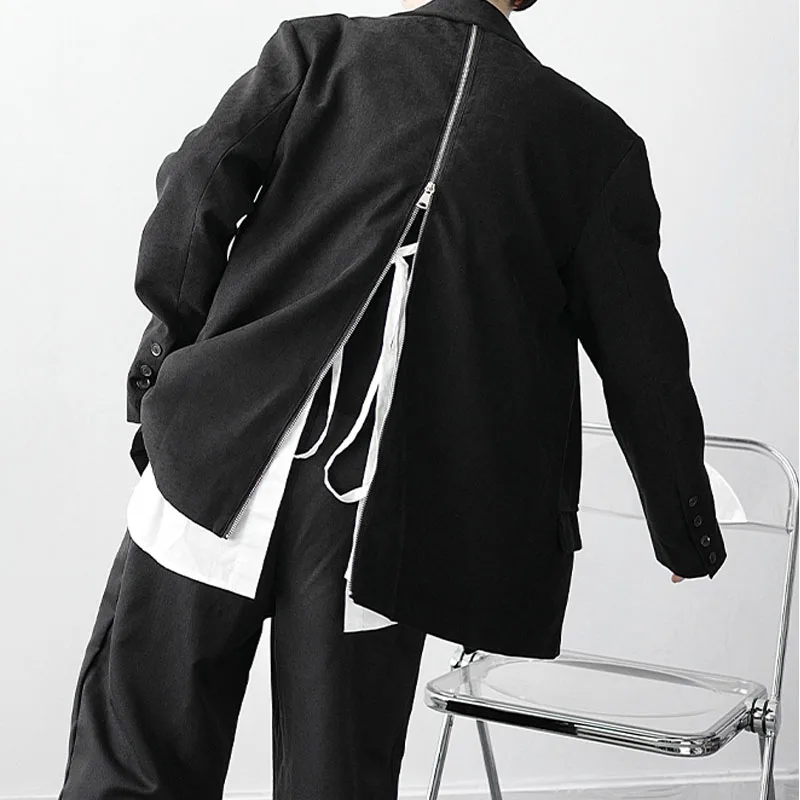 

Male Women Japan Korea Streetwear Vintage Suit Coat Outerwear Men Double Breasted Back Zipper Casual Loose Suit Blazers Jacket