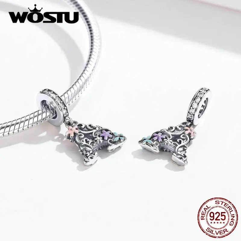 WOSTU, настоящее 925 пробы, серебряные буквы A& M, цветок, шарм, подходит для оригинального браслета, кулон, циркониевые бусины для изготовления ювелирных изделий CQC1274