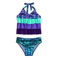 kids girls summer bikini mermaid swimsuit set print sleeveless tops and briefs bathing suit children beach swimwear 4 16 years
